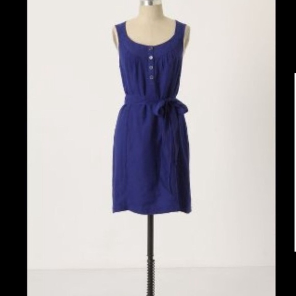 Anthro Maeve Cobalt Blue Linen Shift Dress EUC